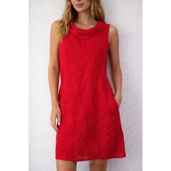 Lina Tomei Dresses & Skirts - NWT Lina Tomei Red Linen Cowl Neck Shift Dress Made in Italy Size L